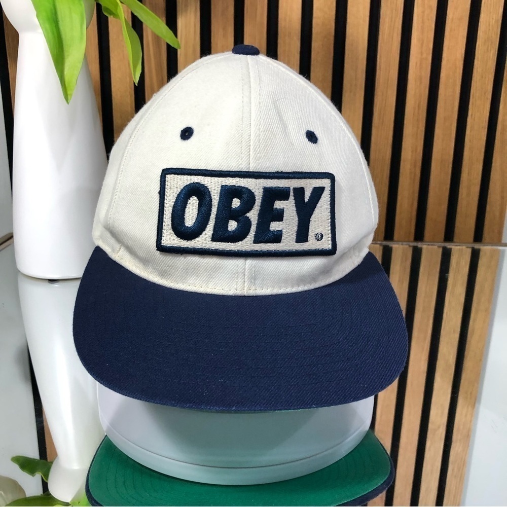 Vintage Obey Baseball Cap SnapBack White and Blue One Size Fits All